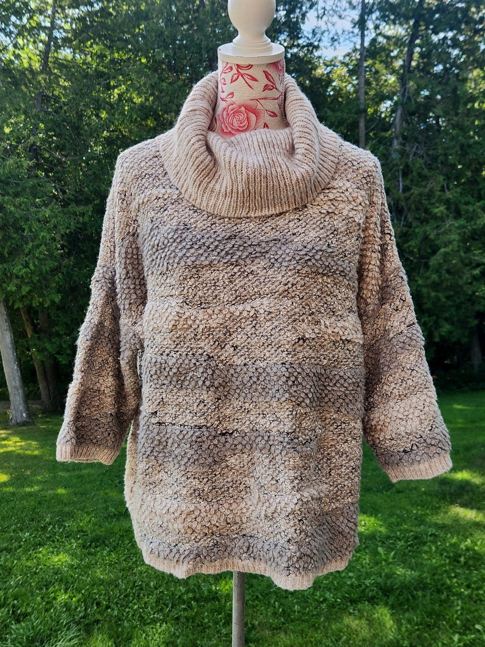 Lucky Brand Chunky Cowl Neck Sweater - Beige Mix